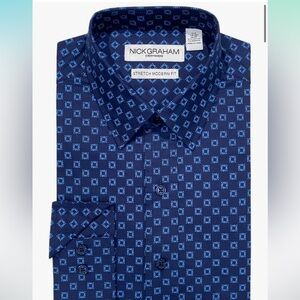 Nick Graham Mens‎ Stretch Modern Fit Medallion Dress Shirt Cotton M